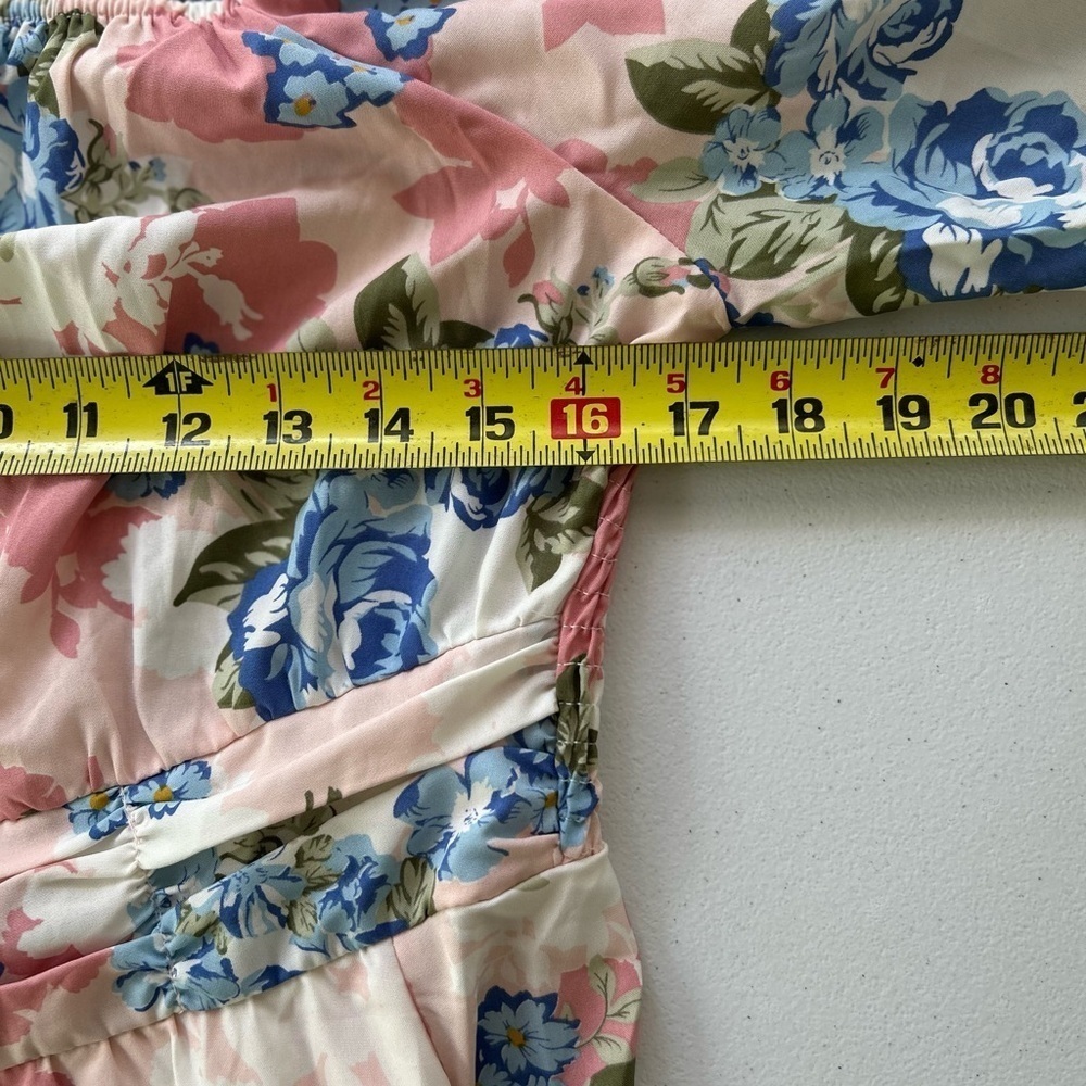 NWT!Floral Pink & Blue Off/On Shoulder Pocket Dress Size 10 or Medium - Picture 7 of 9